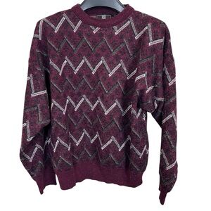 Vintage Givenchy Monsieur‎ Wool Blend Geometric Knit Sweater XL Made in Korea